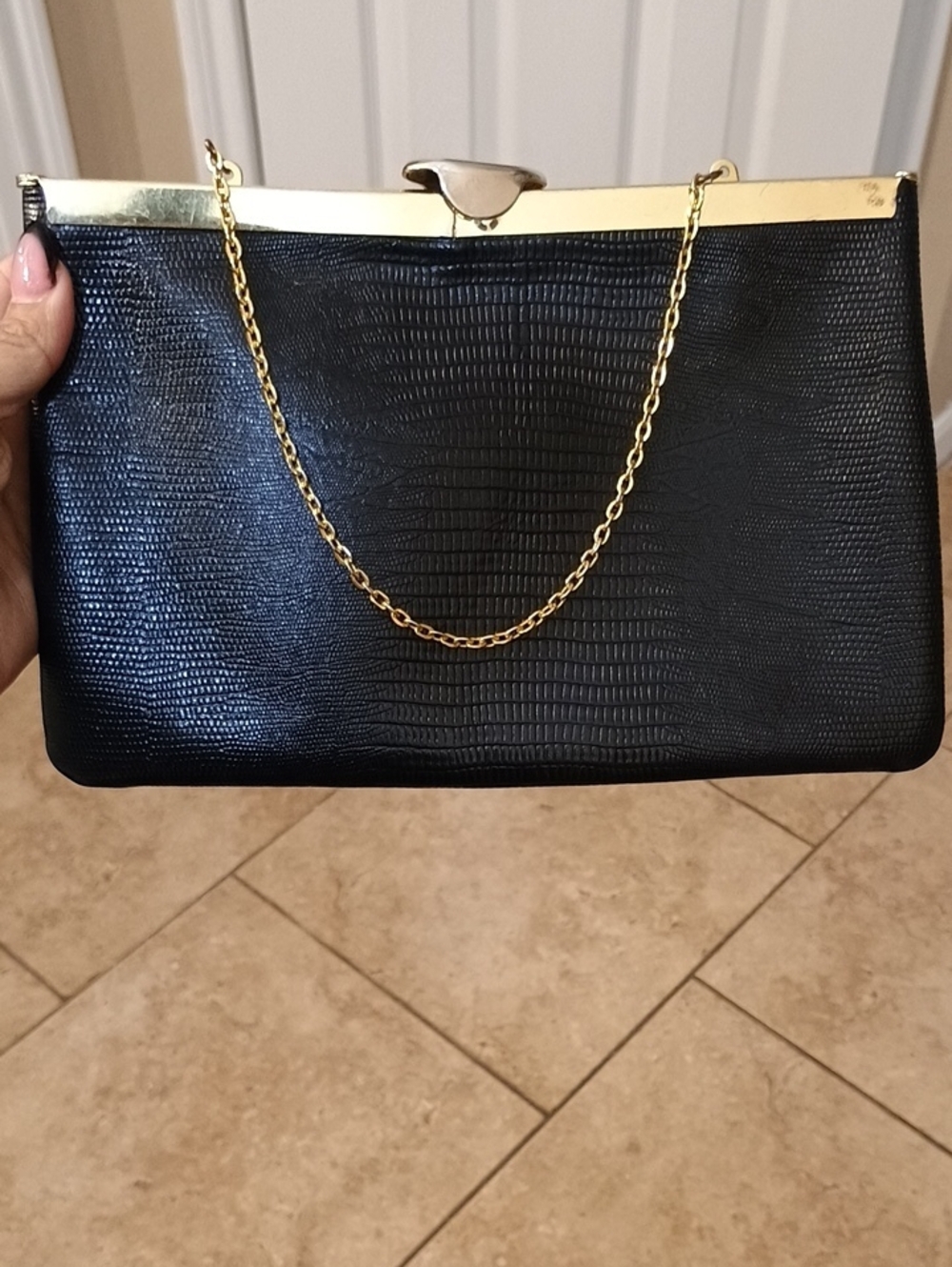 Vintage Etra lizard-embossed leather clutch